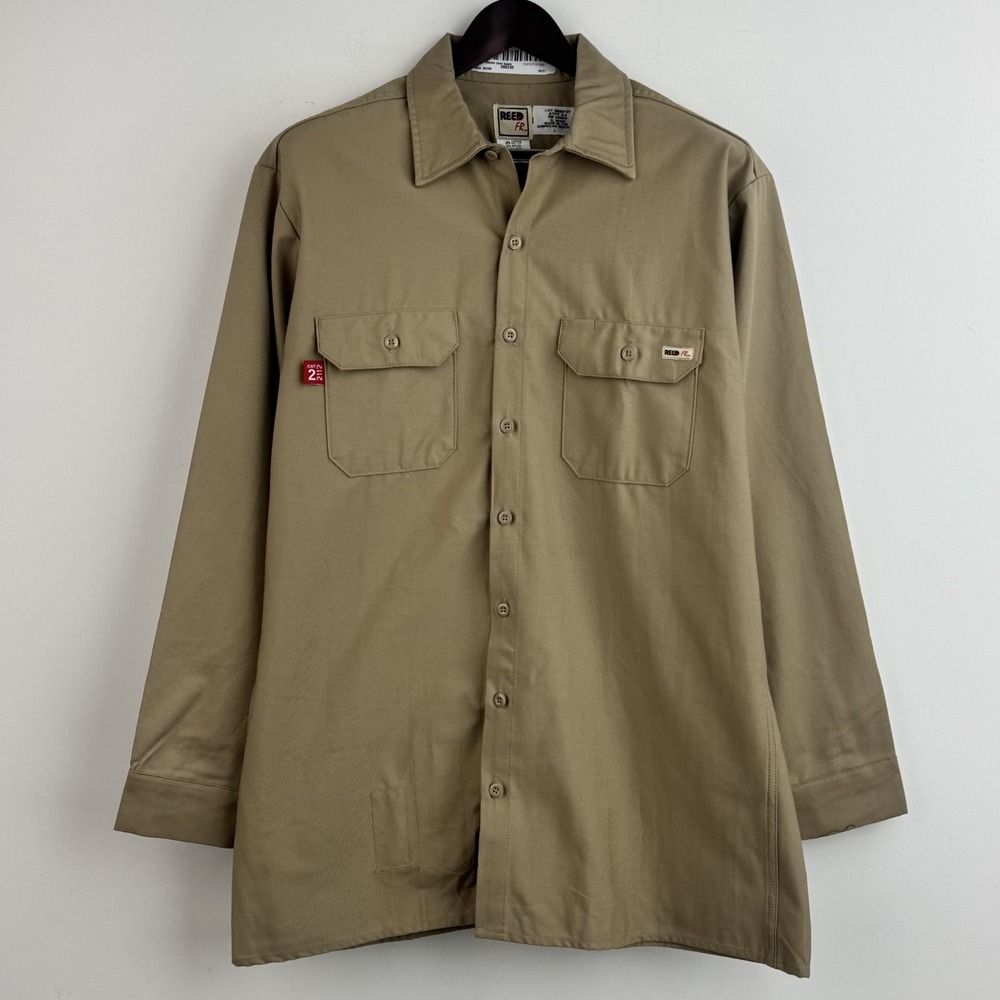 Reed FR Flame Resistant Work Shirt Men's L Khaki CAT 2 NFPA 2112 FR Uniform